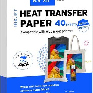 Dark & Light Bundle Heat Transfer Paper for Inkjet, 40 Sheets, 8.5x11.7, Durable